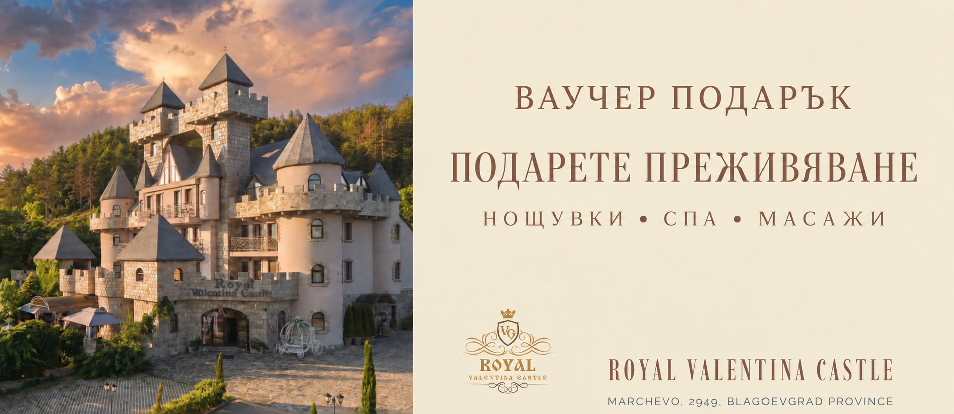 Ваучер подарък — подарете преживяване в Royal Valentina Castle: нощувки, СПА и масажи